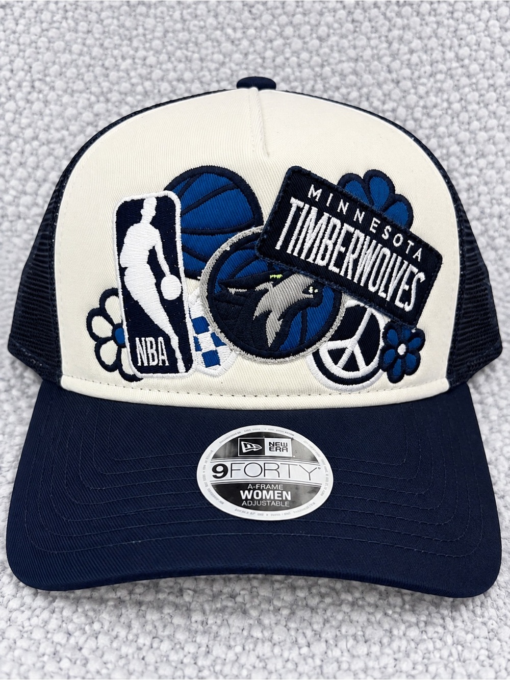 Fanatics Minnesota Timberwolves White and Navy Patch Logo Women's Trucker Hat